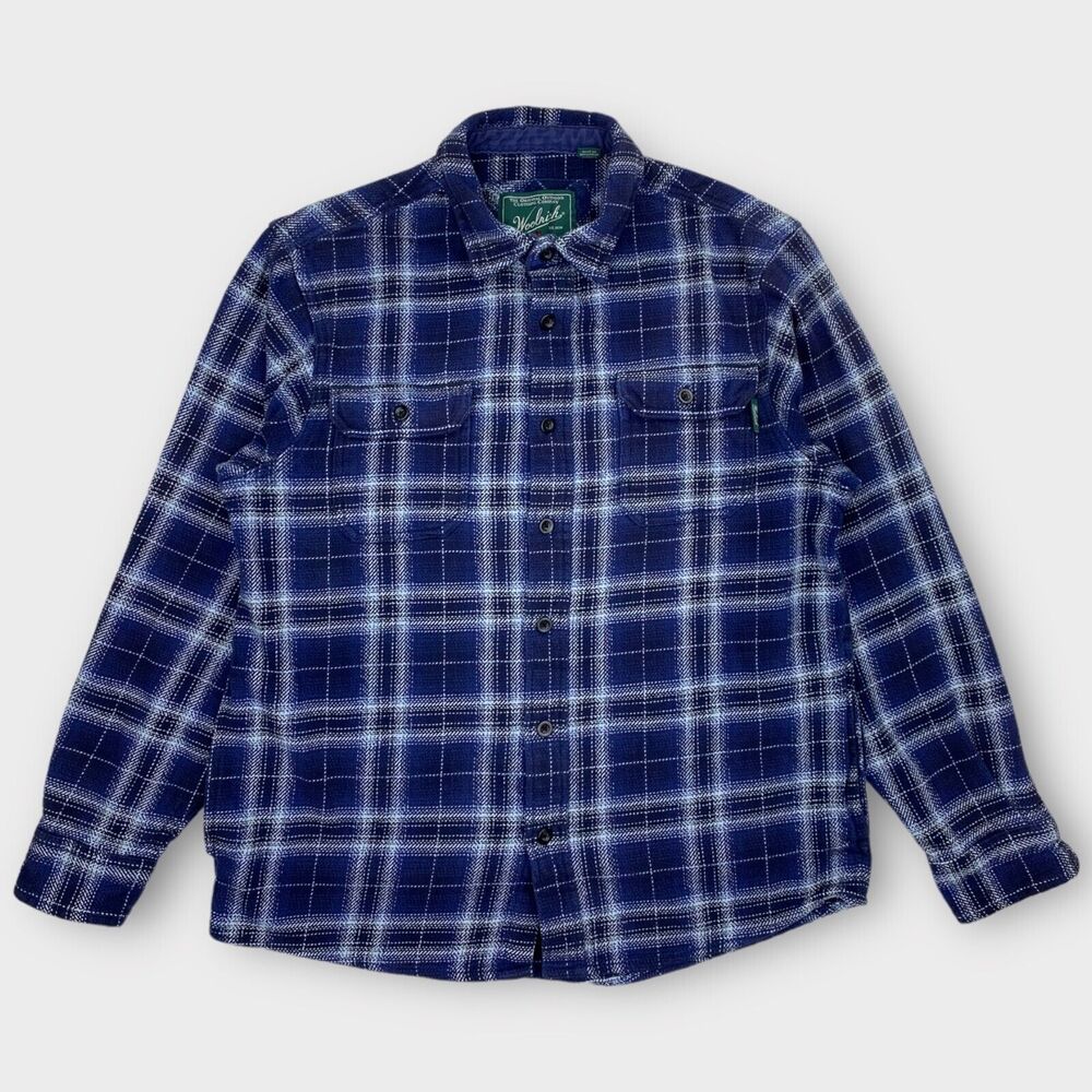 Woolrich Shirt Jacket Mens Medium Flannel Blue Plaid Heavy Shacket Outdoors